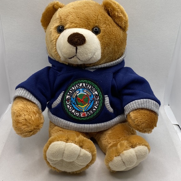Mnjikaning Police Service Plush Stuffed Brown Bear Wearing Navy Hoodie Dan Dee - Picture 1 of 8